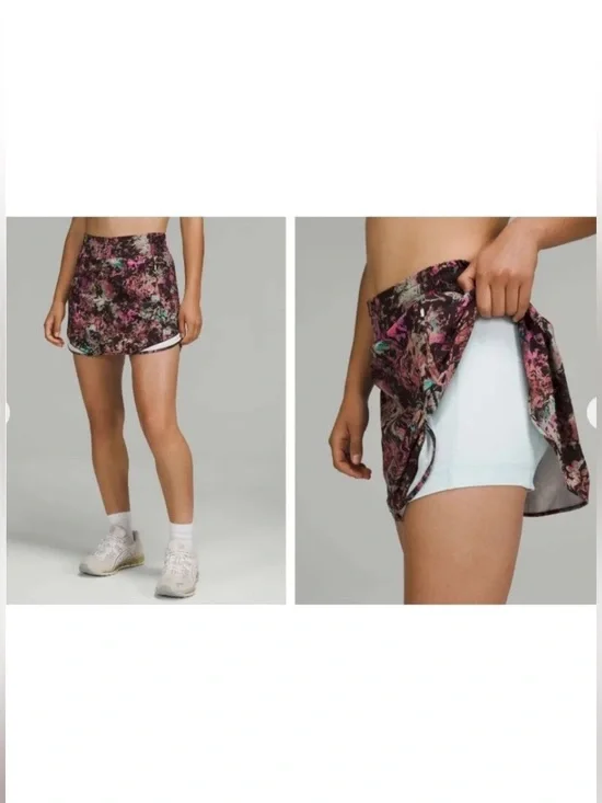 Lululemon Hotty Hot HR Skirt Long - Stencil Blossom Red Multi/Sheer Blu - Size 4 - Picture 2 of 7